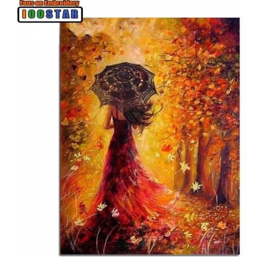 3d DIY Diamond Painting Woman Back Umbrella Crystal Diamond Painting Cross Stitch Maple Leaf Needlework Home Decorative