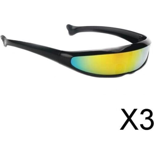 3xFuturistic Narrow Lens Visor Eyewear Sunglasses Black