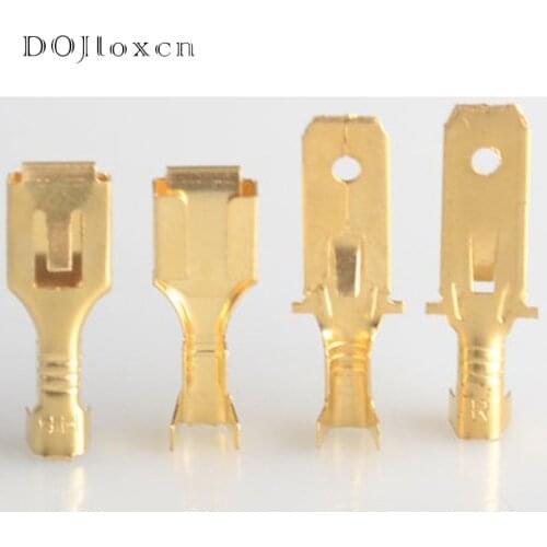 50 pcs 6.3mm 6.3 Crimp Golden Terminal Male Female Spade Connector Crimping Terminals