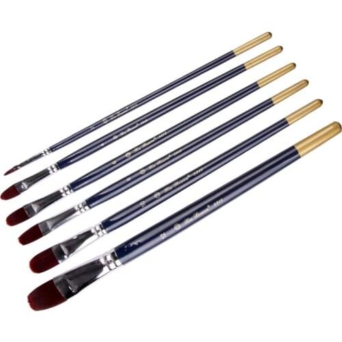 6pcs/set high quality wood rod nail round nylon hair wooden rod brush watercolor acrylic brush oil art pen artist paint brushes