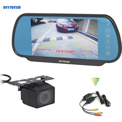 DIYSECUR Wireless 7" LCD Display Rear View Mirror Car Monitor + IR Night Vision Car Camera Parking Assistance System Kit