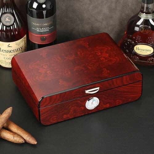 Large Cigar Storage Box Cedar Wood Cigar Humidor Box Portable Cigar Case W/ Humidifier Hygrometer Gift for Father Boyfriend