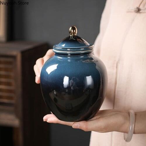 Household Ceramic Ginger Tea Caddy Sealed Moisture-proof Tea Savings Box Living Room Tea Table Decoration Tea Box Accessories