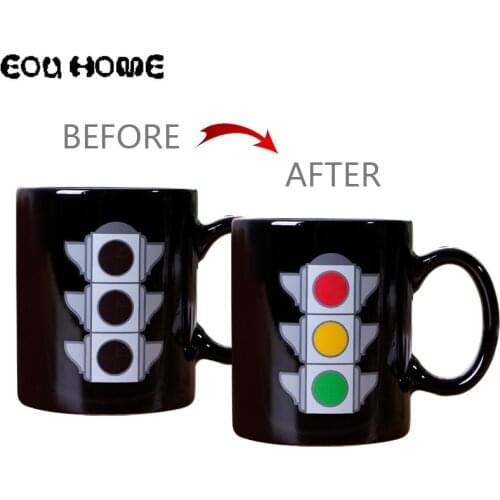 1Pce New Style Signal Light Discoloration Mugs Ceramic Color Changing Cup Hot Drink Magic Milk Coffee Mugs Tea Cups Drinkware