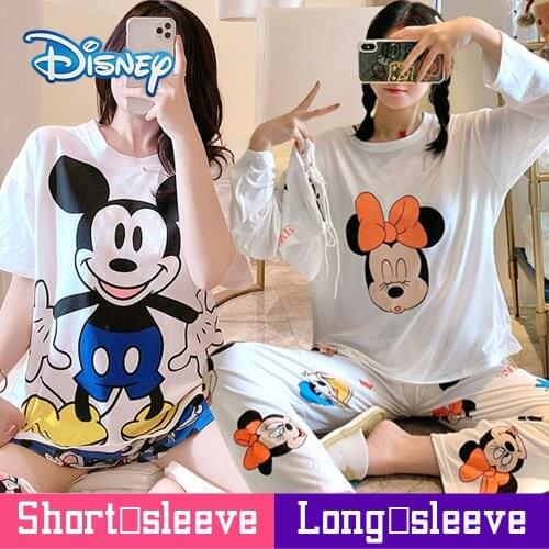 Disney Girl Daisy Donald Duck Printed Bag Pajamas Winnie Pooh Women Cute Cartoon Dumbo Long Sleeve Pants Homewear Set Pajamas