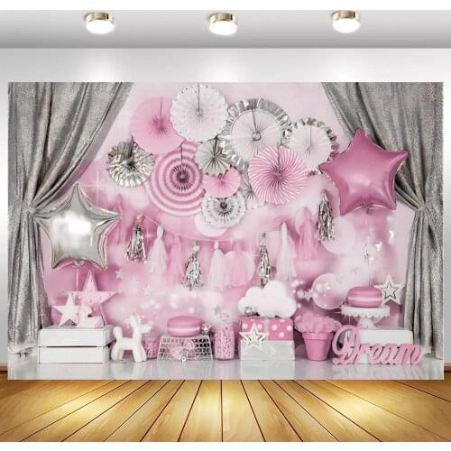 Silver Curtain Paper Circle Stars Cake Smash Photography Backdrops Newborn Baby Shower Photo Background Table Wall Decor Poster