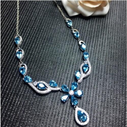 Blue topaz pendant Necklace pendant Natural blue topaz 925 sterling silver Fine jewelry 17pcs 4*6mm 1pc 5*7mm