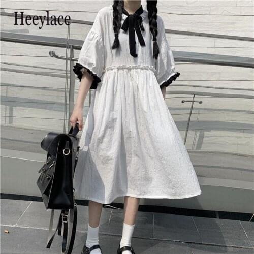 Kawaii White Dress Woman Summer 2021 Japanese Style Sweet Cute Ruffle Lolita Dress for Girl Soft Princess Fairy Robe Femme