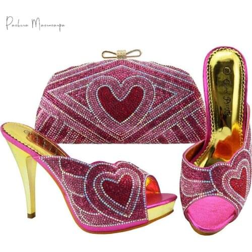 Mature Ladies African Shoes With Matching Bags Set Italian Womens Party Shoes and Bag Sets Pink Color Women High Sandals