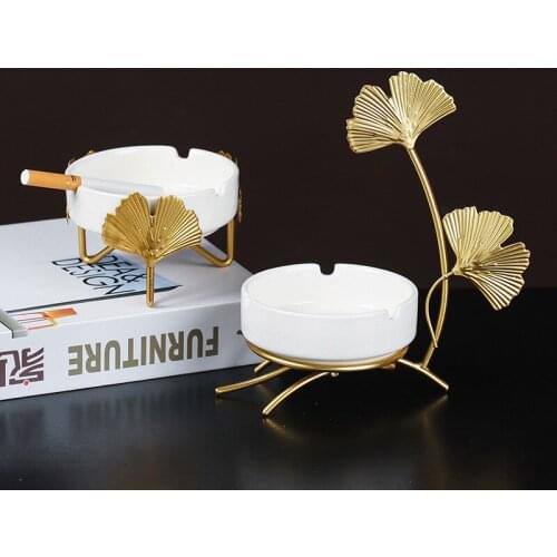 Creative Ashtray Metal Ginkgo Leaf Ash Ceramics Tray Cigarette Holder Bracket Office Ashtray Home Decor