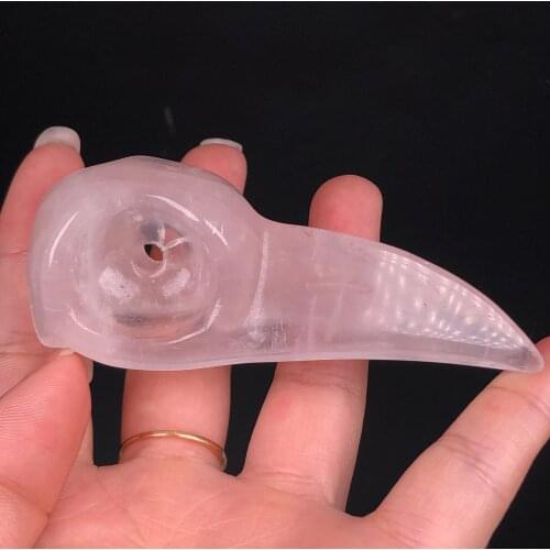 Natural rose quartz Crystal Bird Head Skull Hand Carved And Polished Rare Gemstone Home Decoration Collection