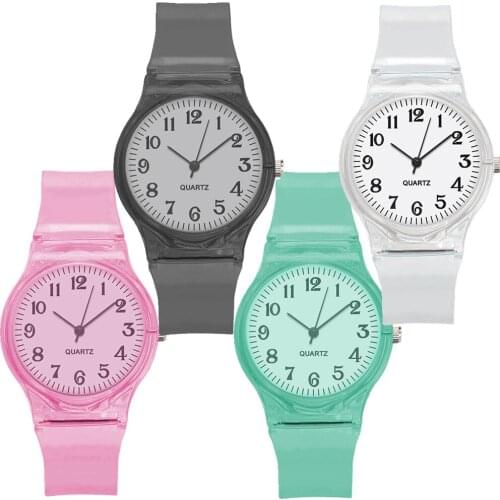 10pcs/lot New Light Transparent Plastic Kids Children Boys Girls Sport Quartz Watches Fashion Students Party Gift Watch Clock