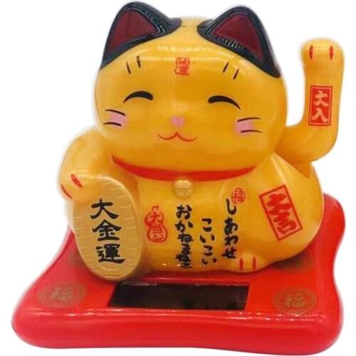 Fortune Welcoming Luck Wealth Cat Solar Powered Dancing Figurine Car Decor
