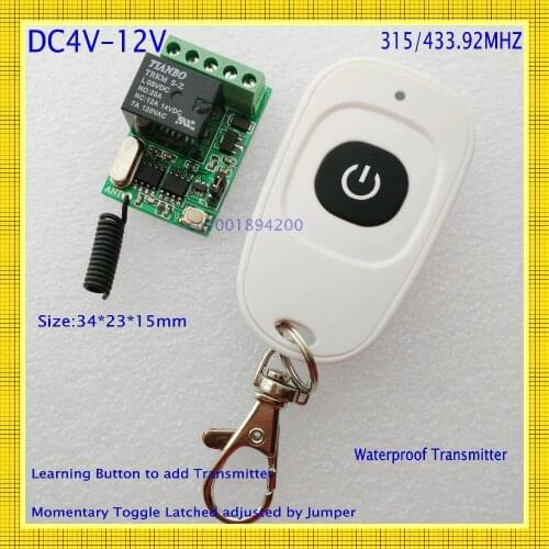 DC4V 4.5V 5V 6V 7.4V 9V 12V Small Size Relay Remote Switch Computer ON OFF Button Wireless Switch Door Openner Button RF RX TX
