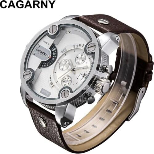Relogio Masculino Luxury Brand CAGARNY Men Watches Military Leather Quartz Watch Reloj Hombre Big dial Male Clock Sports Watch