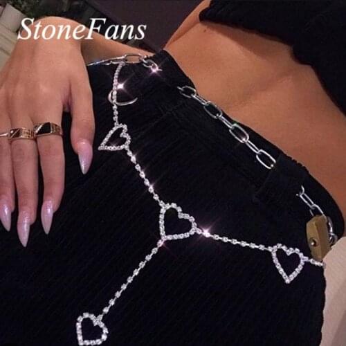 Stonefans Sexy Full Rhinestone Body Jewelry Belly Waist Chain for Women Crystal Heart Body Chain belt Jewelry Christmas Gift
