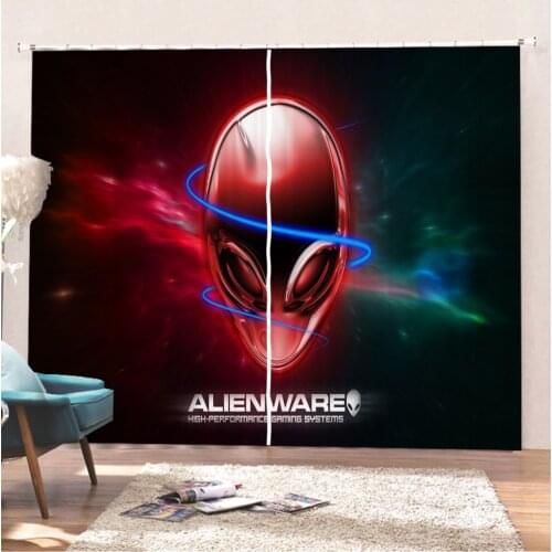 Alien 3D Print Curtains Magical Animal Curtains Cartoon Curtains Shading Home Room Kitchen Curtains Kids Soft Bathroom Curtains