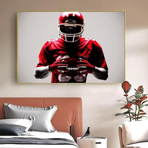Modern Portrait Art Wall Art Painting Print On Canvas Posters And Prints Red Rugby Jersey and Hat Picture for Living Room Decor