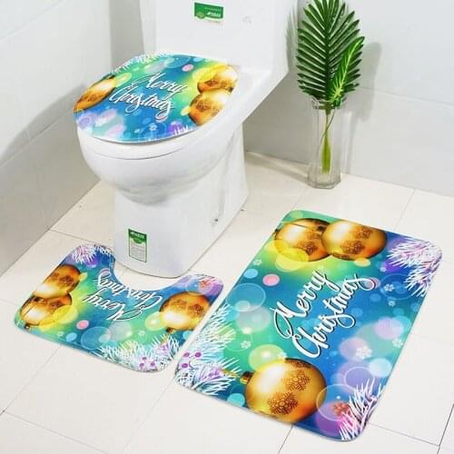 Marry Christmas cartoon Three-piece set 3D printed Bathroom Pedestal Rug Lid Toilet Cover Bath Mat Set drop shipping 07