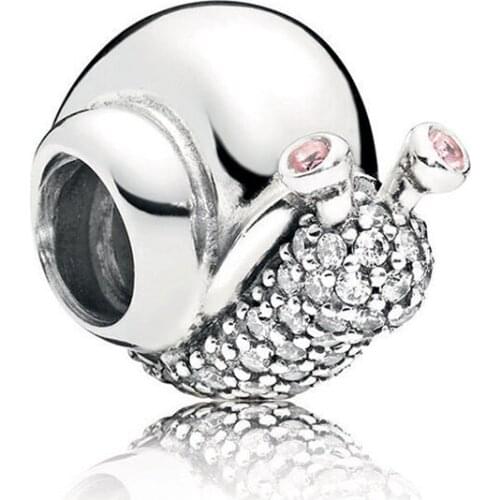 Sparkling Snail Charms Fits for Pandora Bracelets Original 925 Sterling Silver Crystal Beads DIY Jewelry Making Bijoux
