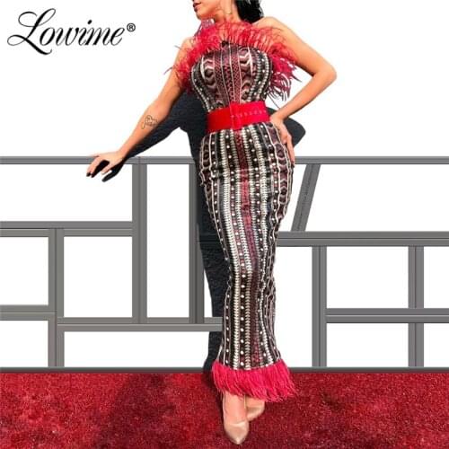 Turkish Feather Arabic Evening Dresses Mermaid Prom Dress Celebrity Dress Party Gowns Robe De Soiree 2020 Dubai Formal Dress