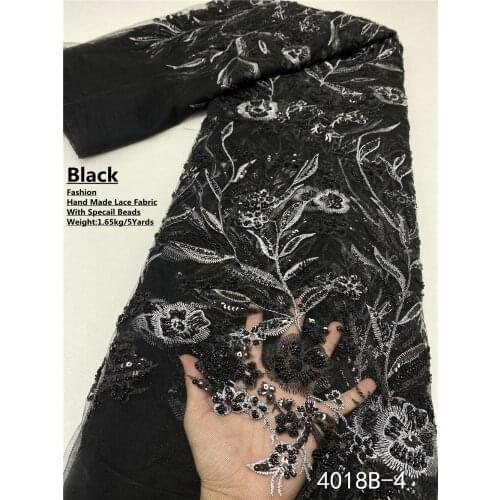 XIYA Black AfricanLace Fabric 2021 High Quality French Tulle Lace Embroidery Special Beads Lace For Nigerian Wedding 4018B