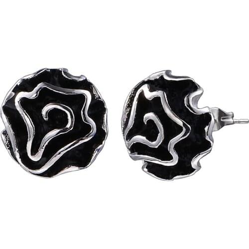 RIR Simple Flower Black Earrings Stainless Steel Silver Fashion Plant Charm For Women Jewelry Wedding Engagement Party Earrings