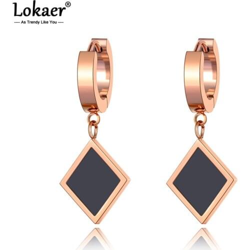 Lokaer Bohemia Black Acrylic Square Geometry Earrings Rose Gold Stainless Steel Christmas Party Hoop Earrings For Women E20212