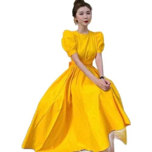Fashion Womens Dress Summer 2021 Retro Palace Style Puff Sleeve White Dress Ladies dresses for women white dress