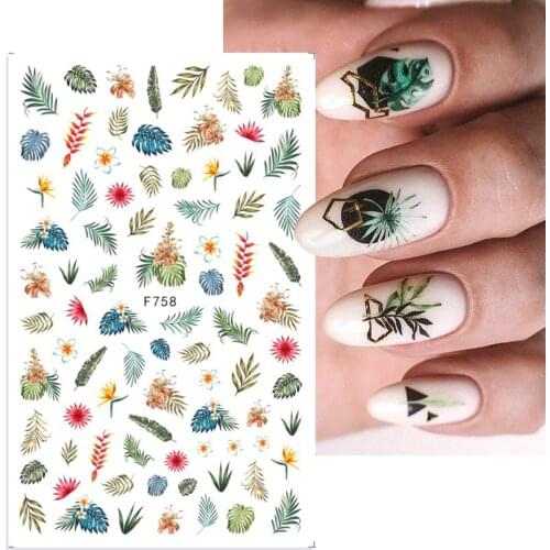 1pcs Green Leaf Series Nail Art Sticker 3D Decals Sliders for Nails Designs Decorations Nails Manicure Stickers For Nails