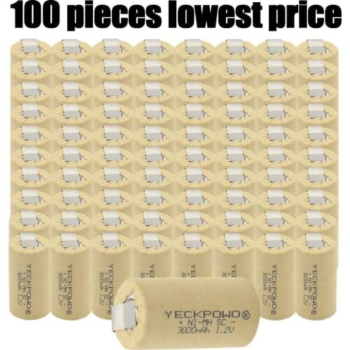 100 pieces SC batteries 3000mAh akkus sub C battery NIMH 1.2V soldering tape for hitachi real capacity guaranteed for USAG