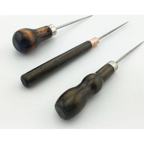 3Pcs Wooden Handle Awl DIY Leather Tent Sewing Awl Pin Punch Hole Repair Tool Hand Stitcher Leathercraft Needlework