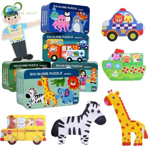 DIY 3D Cartoon animal Puzzles Baby Toy Wooden Montessori Materials Educational Toys For Children Kids Learning Toys Gifts YJN