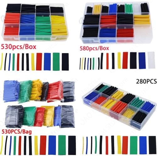 580pcs 530pcs 280pcs 127pcs 2:1 Wrap Wire Cable Insulated Polyolefin Heat Shrink Tube Ratio Tubing Insulation Shrinkable Tubes