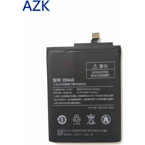 AZK New 4000mAh BN40 Battery for Xiaomi Redmi 4 Pro Prime 3G RAM 32G ROM Edition Redrice 4 Hongmi 4 Battery