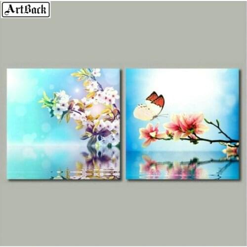 5d diamond painting flowers butterfly full square drill new 8 style stickers diamond embroidery home decoration 2pcs set
