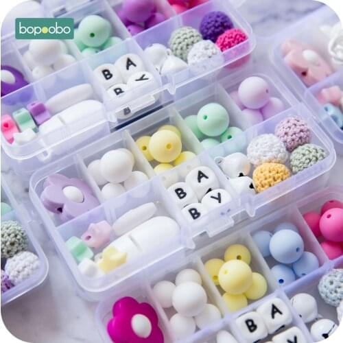 Bopoobo DIY Flower Animals Silicone Beads Set Food Grade Silicone Teethers Sensory Chewing Toys Crafts Accessories Baby Teether