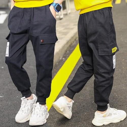 Spring Autumn Fashion Pure Cotton Boy Children Casual Sport Cargo Pants Childrens Teenager Sweatpants Multi-Pocket Trousers