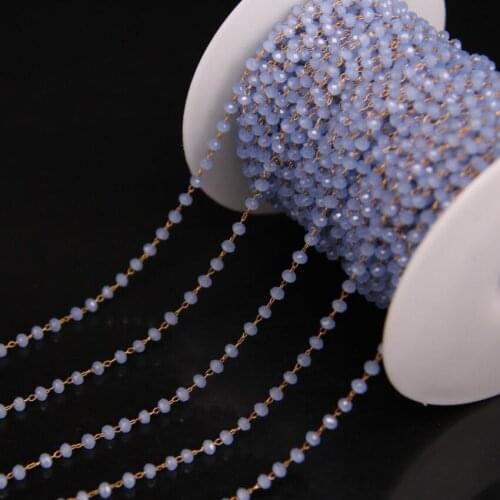 DIY Women Necklace,Light Purple blue Glass Faceted Rondelle Chain,2x3mm Glass Crystal Bead Link Brass Wire Wrapped Rosary Chain