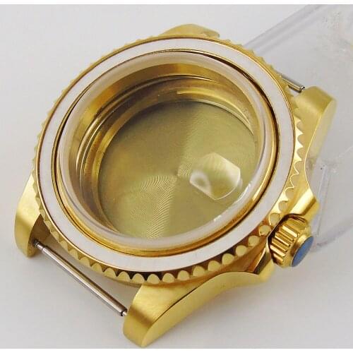 40mm Whole Gold Watch Case fit NH35A Seeing Back Rotating Bezel Screwdown Crown Sapphire Glass