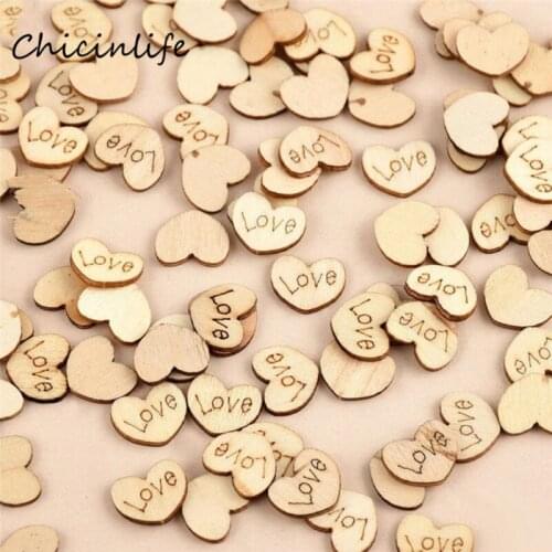 Chicinlife 50pcs 15mm Love Heart Wooden Confetti Just Married Mr Mrs Wedding Table Scatter Decorations DIY Craft Art Decor
