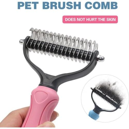 Double-Sided Cat Dog Hair Removal Comb Brush Stainless Steel Pet Fur Trimming Open Knot Rake Knife Pet Grooming Accessories