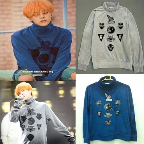 KPOP G-Dragon Navy White Turtleneck Bottoming Shirt PEACEMINUSONE Fans Collection 95