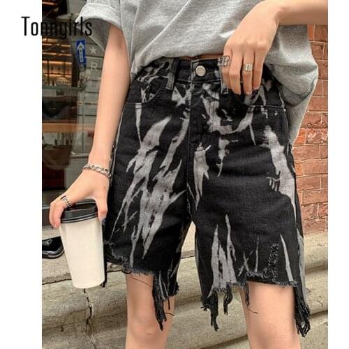 Tonngirls Summer High Waist Jeans Shorts Tie Dye Ripped Jeans For Women Casual Y2k Vintage Jeans Shorts Strretwear Denim Shorts