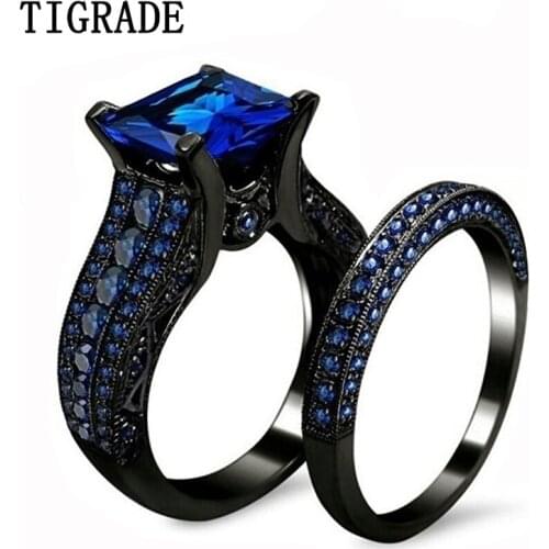 TIGRADE Man Woman Ring Sets Black Big Stone Vintage Alloy Gothic Luxury Wedding Rings Cool bague homme Sorcerer anel masculino
