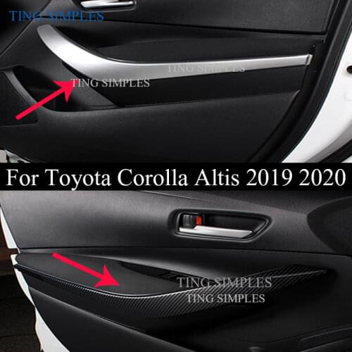 2Pcs ABS chrome/ Carbon Fiber Car Inner Front Door Armrest Cover Trim Door Handle Cover Trim for Toyota Corolla 2019 2020