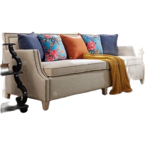 Newest Home Furniture European Style modern Fabric Living Room Sofa sectional hemp linen coth sofa three seater American country