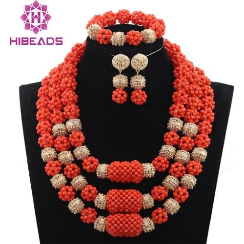 New Handmade Coral Beads Balls Wedding Jewelry Set Fashion Coral Costume Jewelry Nigerian Brides Free Shipping CNR761