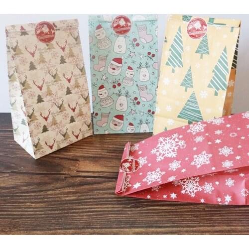 10/20pcs Deer Snowflakes Tree Candy Gift Bags With Stickers Merry Christmas Guests Packaging Boxes Christmas Party Gift Decor
