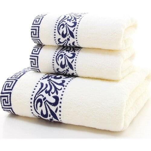 Blue Pattern PURE Cotton Towel Three-piece Suit of Bath Towel High Quality Free shipping